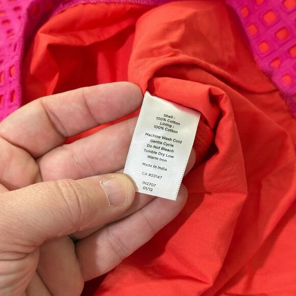 Talbots Pencil Skirt Sz 14 Pink Orange Geometric Eyelet Lined Cotton Knee Length - Picture 4 of 9